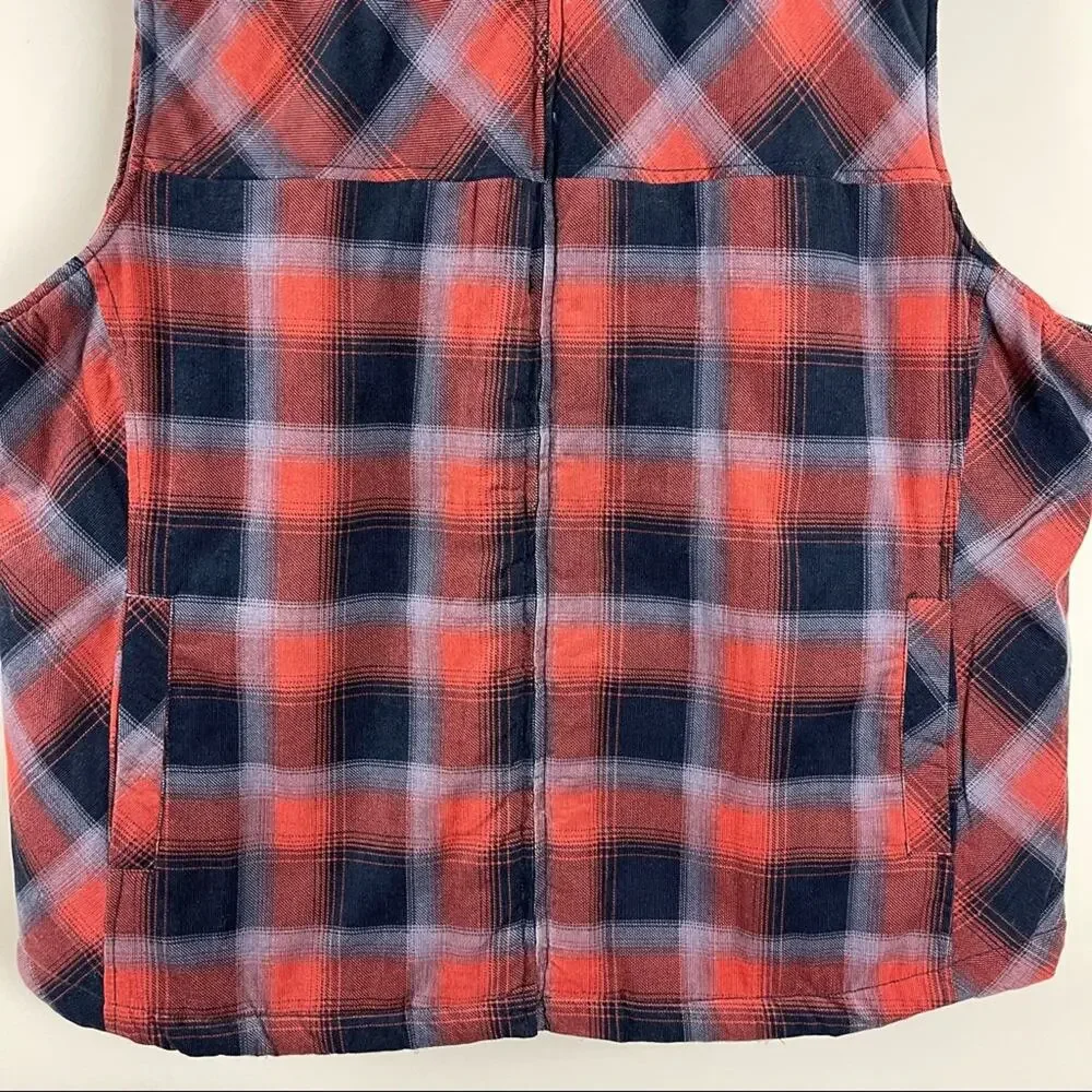 NEW North River orange blue plaid corduroy Sherpa outdoor vest 3X